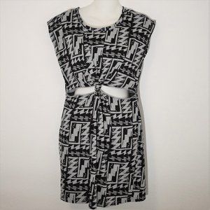 NWT Y2K Sz S Aztec 100% Cotton Front Tie T-Shirt Dress Cut Outs Boho Grunge